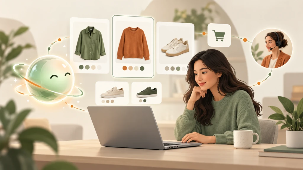 Text-free illustration of a shopper discovering products with AI assistance