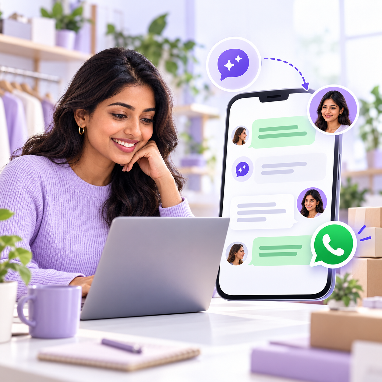 Illustration of whatsapp conversations and support